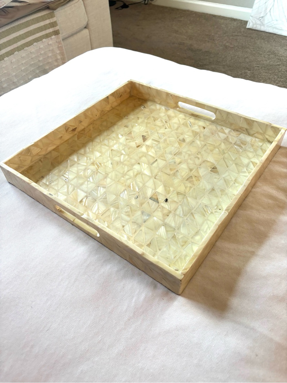 Capiz Shells Beige Mosaic Decorative Serving Tray - Home Decor